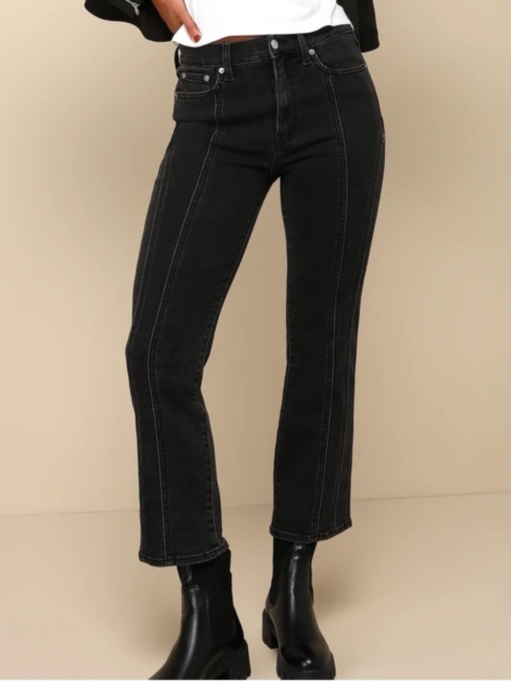 Daze Denim Shy Girl Black High-Waisted Cropped Flare Jeans